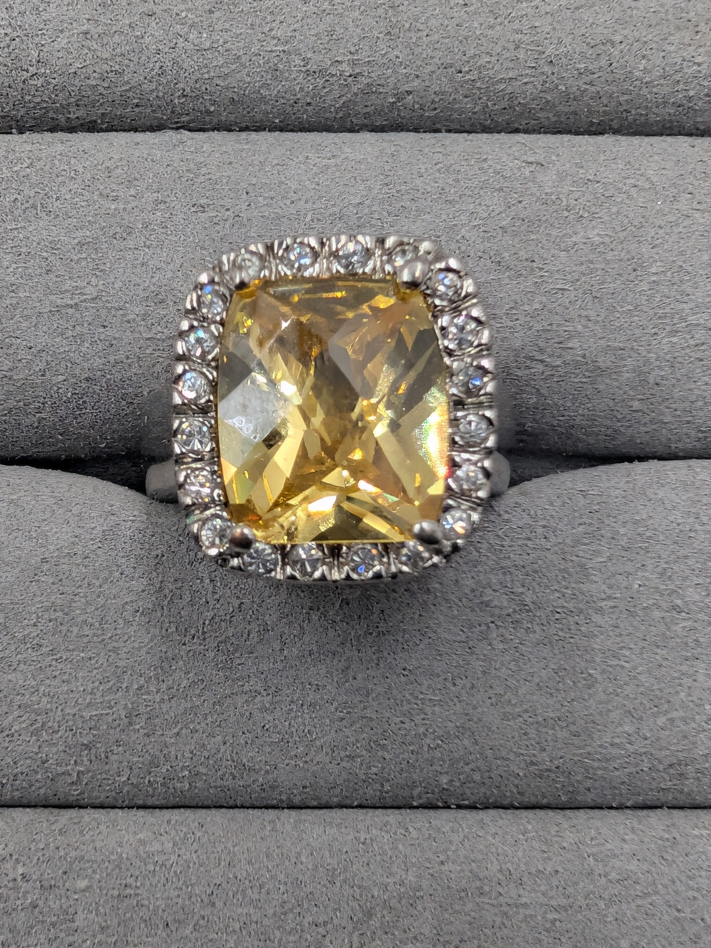 Yellow Halo Cocktail Ring with Clear Accent Stones
